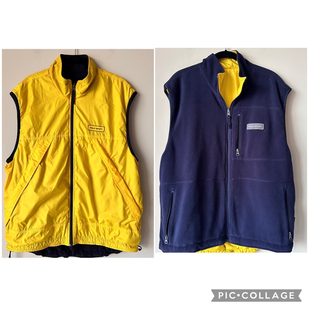 Polo Sport Ralph Lauren Vest Mens Sz XL Yellow Fleece Reversible Outdoor